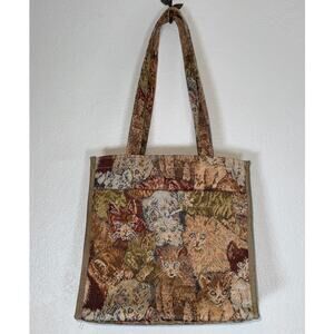 Vintage Neutral Brown Tapestry Cat Cats Kitty Kittens Tote Bag Novelty Cat Lady